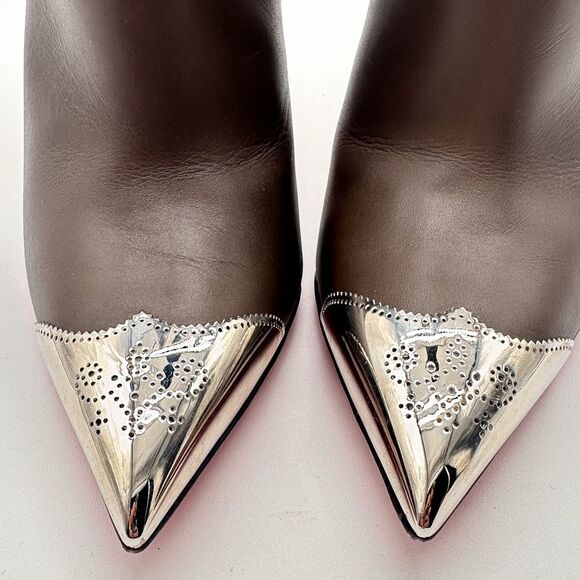 Christian Louboutin Calamijane 100 Mastic Leather Pointed Toe Ankle Booty EU38.5 - Picture 7 of 13